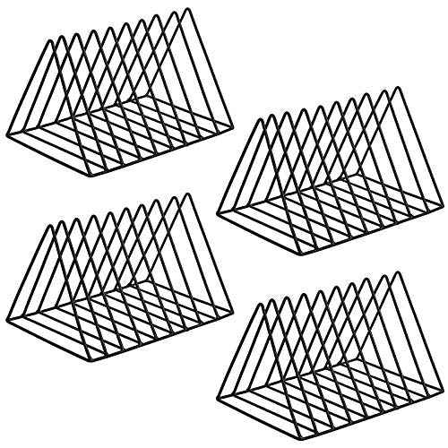 4 Pack Triangle File Storage Holder Racks Iron Desktop Magazine Organizer Metal Newspapers Folders for Office Table Desk Bookshelf Home Decoration, Black