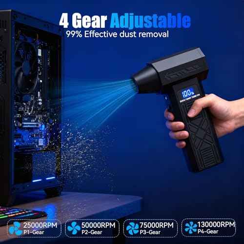 Compressed Air Duster-130000RPM Super Power Electric Air Duster, 4-Gear Adjustable Mini Blower with Type-C Fast Charging, Dust Blower for Computer, Keyboard, House, Outdoor and Car