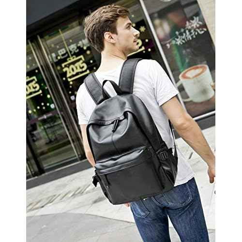Baosha BP-08 Unisex PU Leather Computer Laptop Bag 15.6 inch Backpack Shoulder Bags Travel Hiking Rucksack Casual Daypack Black