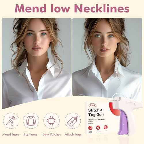 2-in-1 Stitch Gun for Colthes & Tagging Gun for Clothing£¬Stitchy Quick Clothes Fixer with 5000pcs Fasteners£¨4000 5mm Black/White Sewing + 1000 45mm Tagging) & 6 Needles£¨White)