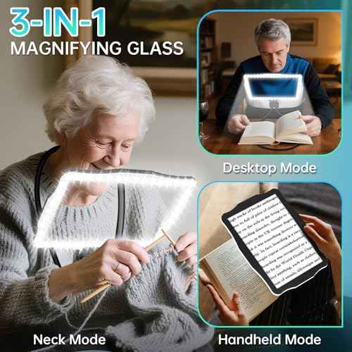 Large 10X Magnifying Glass with Light, Hands Free Magnifying Glass for Reading, Full Book Page Magnifier with 50 LED Lights, Flexible Gooseneck Magnifiers for Seniors Low Vision (Black)