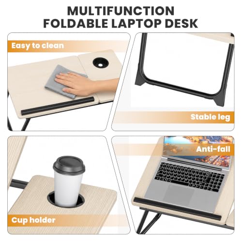 OYKTVB Beige Adjustable Bed Laptop Desk with Cup Holder & 5-Angle Tilt