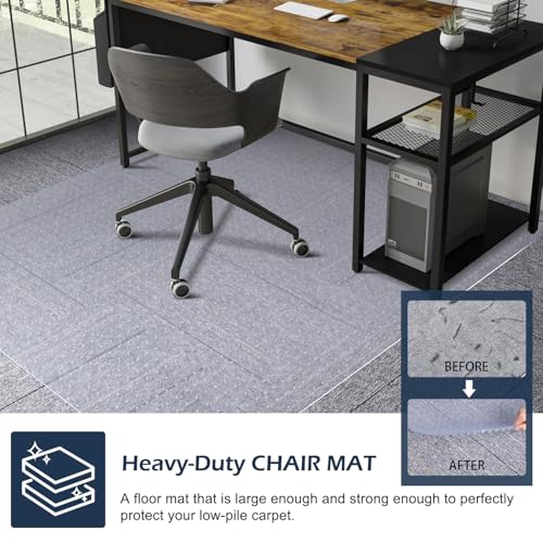 SALLOUS 46" x 60" Chair Mat for Carpet - Clear, Heavy Duty Vinyl with Non-Slip Grip