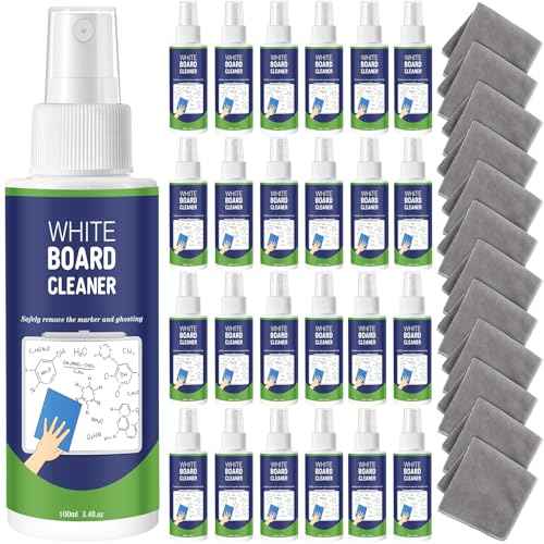 Loopeer 24 Pack Whiteboard Cleaner Spray 3. 4 oz Dry Erase Board Cleaner with Cloths Non Toxic Dry Erase Cleanning Removes Stubborn Marks from Whiteboards