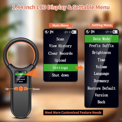 KUIIYER Pet Microchip Scanner, Rechargeable RFID EMID FDX-B (ISO 11784/11785) Micro Chip Reader with LCD Screen Display & 500 Storage Records, 15 Digit Pet Chip Scanner for Dog/Cat/Pig/Animal