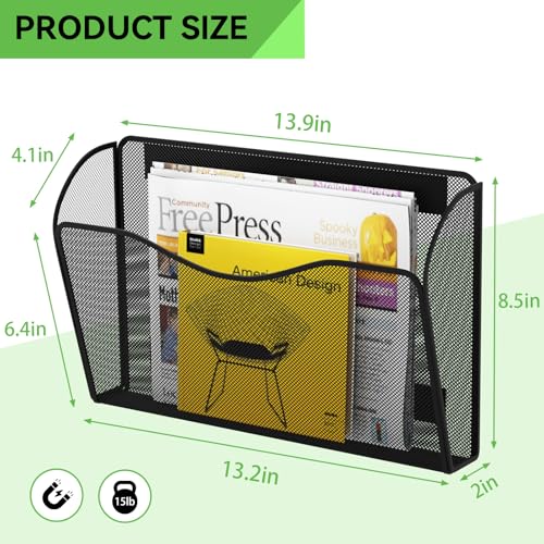 GDINDINFAN 3 Pack Magnetic File Holders Black Heavy Duty Wall Organizer