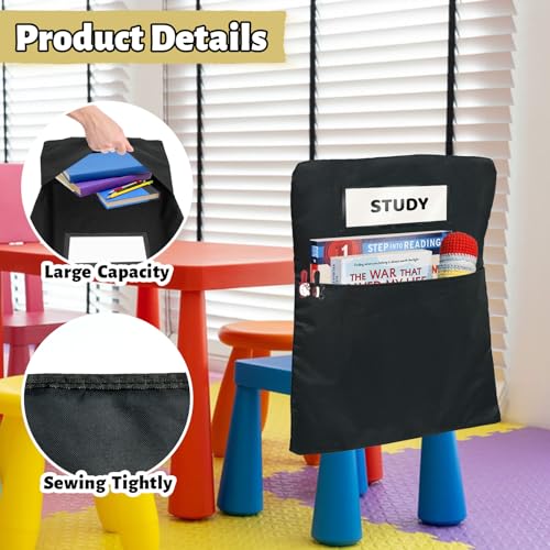 Flickzy 24 Pack Black Chair Pockets for Classroom, 16x19 Inch Seat Organizer with Name Slot