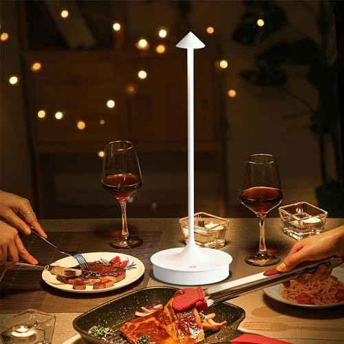 Cordless Table Lamp, Rechargeable Table Light Battery Powered LED Desk Lamp, Stepless Dimming Bedside Lamp, Minimalist Night Light in Aluminum for Restaurant/Bar/Home/Outdoor,White,2Pack