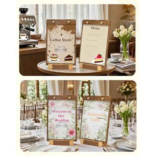 3 Pack 8.5"x11" Acrylic Sign Holder A4 with Wood-Color Base - Table Top Display Stand for Menus, Signs, Flyers, Perfect for Restaurants, Retail Stores, Conferences, Weddings, Offices