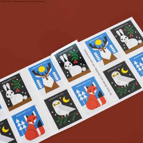 Winter Woodland Animals (Booklet of 20) Forever Postage Stamps (a Deer, Fox, Rabbit, and Owl) 2023 Scott #5822-5825