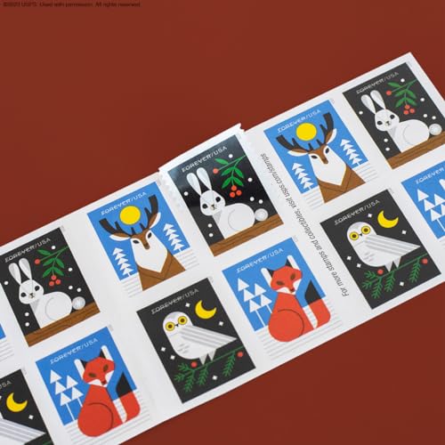 United States Postal Service Winter Woodland Animals Forever Postage Stamps (20 Count, 2023)