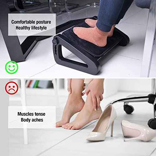 Scalebeard Ergonomic Foot Rest for Under Desk, 6-Heights Adjustable Foot Stool with Removable Cushion and Massage Roller, Office Chair Footrest for Leg Rest