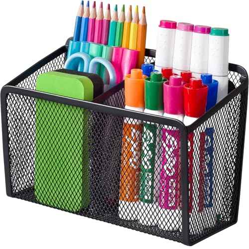 BEYGORM Magnetic Dry Erase Marker Holder for Whiteboard, Mesh Pen & Pencil Holder for Refrigerator, Strong Magnetic Basket for School Locker, Office & Classroom Organizer (Black, 1-Pack)