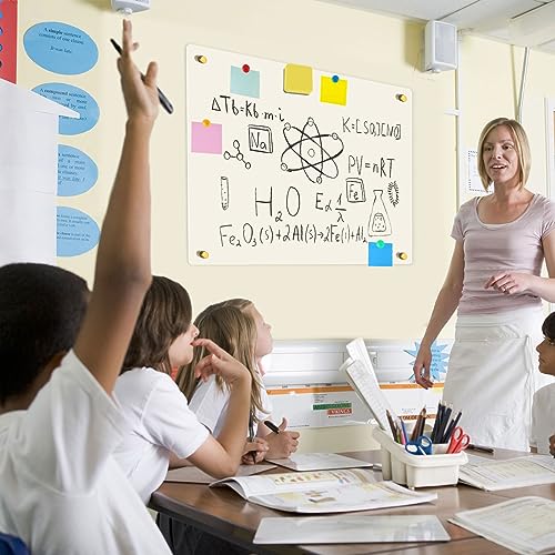 Patelai 18''x24''Clear Acrylic Dry Erase Board for Wall Mount Non Magnetic Floating Whiteboard Includes Transparent Writing Panel 4 Markers 1 Eraser 8 Magnets 4 Wall Studs for Home Office School