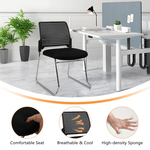 CLATINA 4-Pack Black Stackable Armless Reception Chairs with Padded Seats, Sled Base, No Wheels