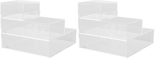 Martha Stewart Brody Desktop Storage Organizer, Stack and Slide Plastic Organizer Tray, Organizer for Office, Kitchen, or Vanity, 1-S, 1-M, 1-L (Pack of 2)