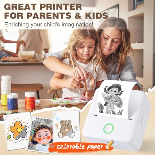 Print Pods Mini Printer, Thermal Inkless Sticker Maker with 10 Rolls Printing Paper, Pocket Printpod for phone, Impresora Port?til for Notes, Flashcards, Journal, DIY, Compatible with iOS & Android