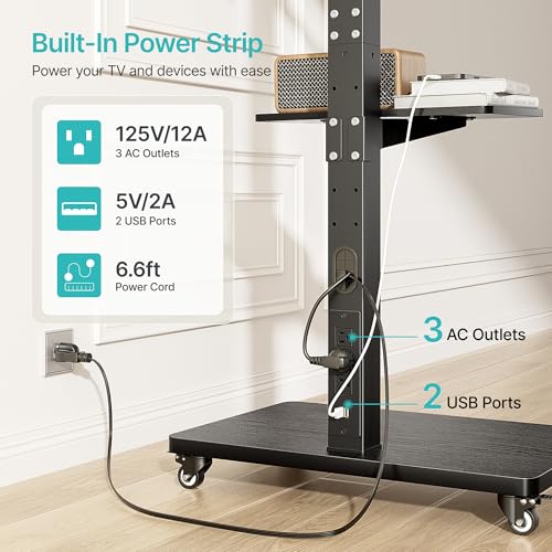 PEGZONE Rolling TV Stand with Power Outlet for 32-75 Inch TVs up to 110 lbs - with Power Outlet