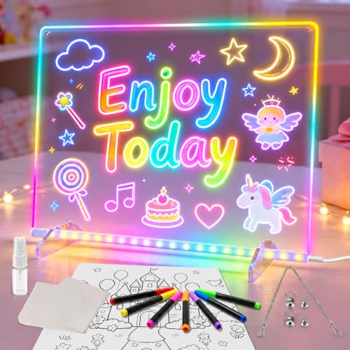 Signsxcel Off White LED Note Board with Colors & Stand - 14x10 Inches, 6 Modes & 8 Colors for Kids & Gifts