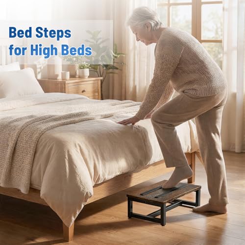LEKETREE Rustic Brown Wooden Step Stool – Heavy-Duty, 500 lb Capacity with Non-Slip Feet