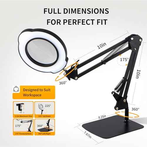 12X Magnifying Glass with Light and Stand,2-in-1 LED Desk Lamp & Clamp,5 Color Modes Brightness Stepless Dimmable,Magnifier with Light Hands Free,Reading,Hobby Close Work