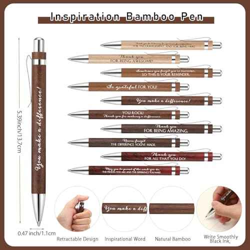 Tellingyou 120 Pcs Employee Appreciation Gifts Bulk Inspirational Bamboo Pen Affirmation Motivational Quote Retractable Ballpoint Pen Thank You Gifts for Coworker Teacher Nurse Christmas Office