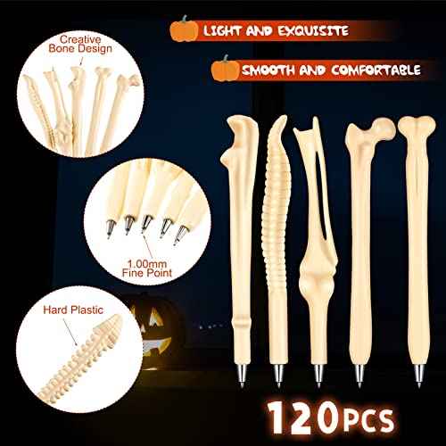 Halloween Bone Pens Novelty Bone Shape Ballpoint Pens Black Ink 1.0 mm Finger Pen Skeleton Ballpoint Pen Creative Novelty Pens for Artist Doctor Nurse School Office Halloween Party (120 Pcs)