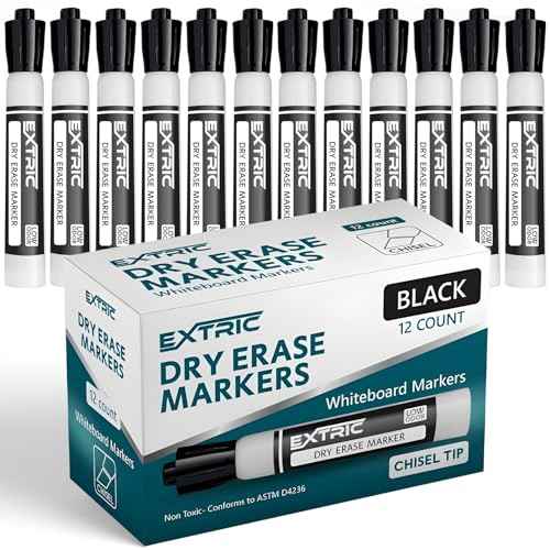 EXTRIC Black Dry Erase Markers, 12 Count Whiteboard Markers Chisel Tip, White Board Marker Dry Erase, Low Odor Chisel Tip Erasable Markers