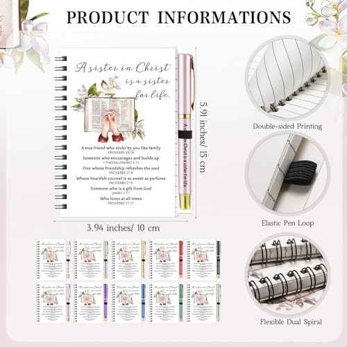 40 Pcs Christian Sister Gifts Sisters in Christ Notebook and Pen Set 20 Jehovah Bible Spiral Notebook Witness Journaling Notebooks 20 Colors Ballpoint Pens for Women Friends Church