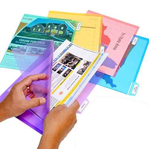 Ultimate Office PocketFile¢â Clear Poly Document Folder Project Pockets, 5th-Cut, Letter Size, in 5 Assorted Colors, Set of 50