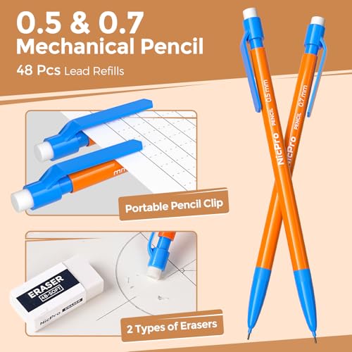 Nicpro 17 PCS Geometry Set with Protractor, Compass & Ruler for Students