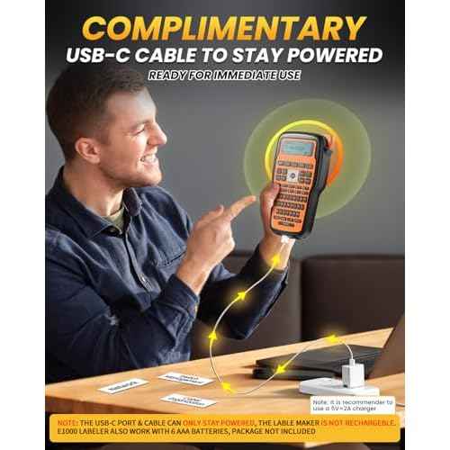 Vixic Industrial Label Maker, Label Maker Machine with-Tape, E1000 Heat Shrink-Labels Maker Waterproof-Labels for Cable Wire Network Office Labeling, Electrician Label Makers Handheld Label Machine