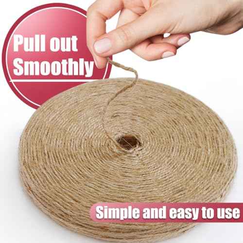 PerkHomy 600 Feet Natural Jute Twine Long Twine String for Crafts Gift Wrapping Packing Gardening Crochet Knitting Macrame Decor (Brown 600feet Flat)