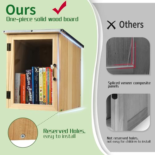 12.99 x 11.22 x 16.93 Inch Waterproof Outdoor Library Book Box - Wooden Community Sharing Cabinet