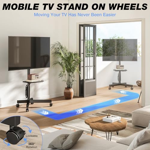 Rolling TV Stand with Power Outlet, Mobile TV Carts for 23-55 60 Inch TVs Curved/Flat Screen up to 88 lbs,Tilt Height Adjustable Portable TV Stand with wheels for Home Office,Max VESA 400x400mm