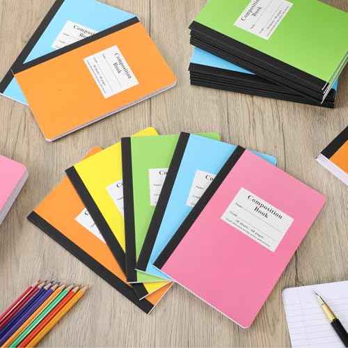 Janlaugh Composition Notebooks Bulk Wide Ruled Lined, 8.5 x 5.5 Inch, 30 Sheets/60 Pages, Back to School Supplies, First Day of School Notebooks for Teacher Student Office Supplies(50 Pack)