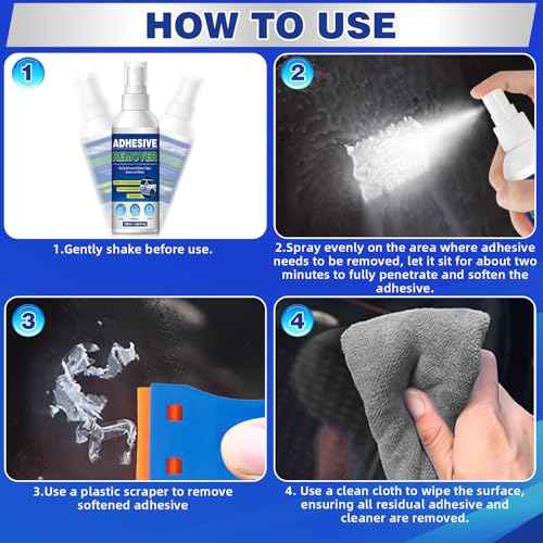 Adhesive Remover, Powerful Sticker Remover Spray with Scraper, Glue Remover for Car, Windows, Glass, Plastic, Sticky Stuff Remover Rapidly Removes Sticker, Tape, Labels Remover and Car Sticker Remover