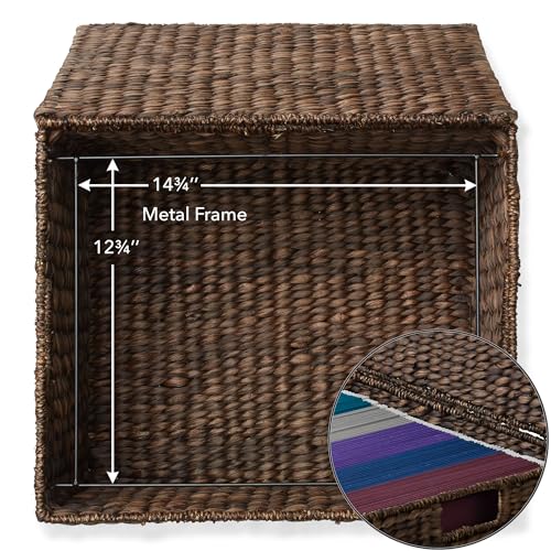 Casafield Espresso Rolling Filing Cabinet with Water Hyacinth, Lidded, 4 Casters