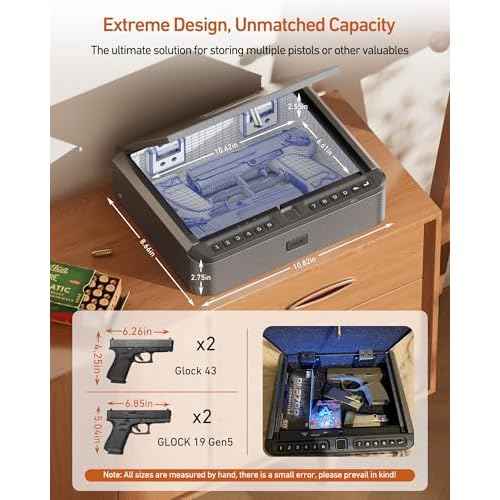 BILLCONCH Gun Safe for Handgun - Biometric Gun Safe 4 Ways Quick Access with Fingerprint/Full-digital Keypad/Key/APP Lock Handgun Pistol Safe for Nightstand Bedside Home