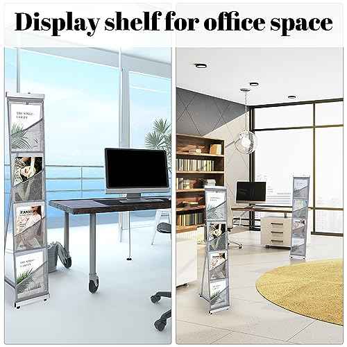 Outus 1 Pcs Literature Stand Magazine Display Rack with 4 Pocket, Portable Roll up Mesh Foldable Trade Show Display with Carrying Bag, Lightweight Magazine Rack Floor Standing for Exhibition Office