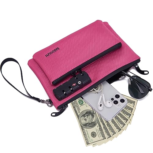 BARDOLPH Pink Small Money Bag with Lock - Double-Layer Cash Passport Notary Storage