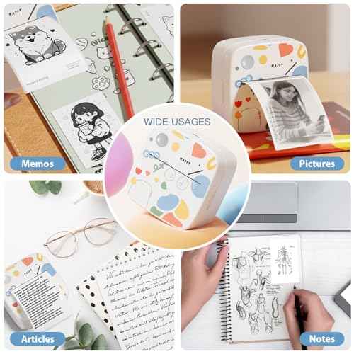 Sticker Printer with 9 Rolls Thermal Paper, Little Thermal Printer Compatible with iOS & Android, Pocket Inkless Mini Sticker Maker, Label Maker Machine for Study, Journal, Memo, Notes