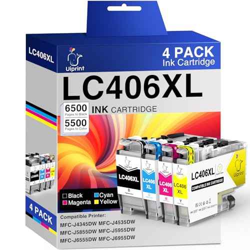 LC406XL Ink Cartridges Replacement for Brother LC406XL LC406 ink Cartridges for Brother Printer MFC-J4335DW MFC-J5855DW MFC-J6555DW MFC-J4535DW MFC-J6955DW 4 Pack High Yield Black Cyan Magenta Yellow