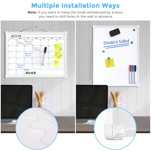 MaxGear Monthly Calendar Dry Erase Board for Wall, 16"x12" Small Hanging Double-Sided White Board, Portable Whiteboard for Planning, Drawing, Memo, to Do List, School, Home, Kitchen, Office