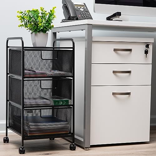 Mind Reader Rolling Storage Cart with Removable Drawers, Multi-Purpose Organizer for Office, Metal Mesh, Black