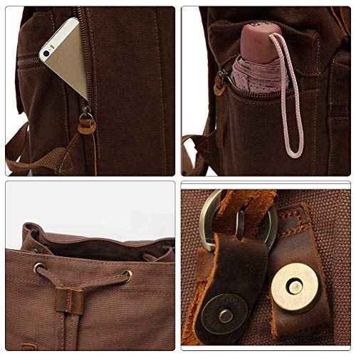 AUGUR High Capacity Canvas Vintage Backpack - for School Travel 12-15" Laptop Backapcks for Men Casual Daypacks Rucksack (M-Coffee)