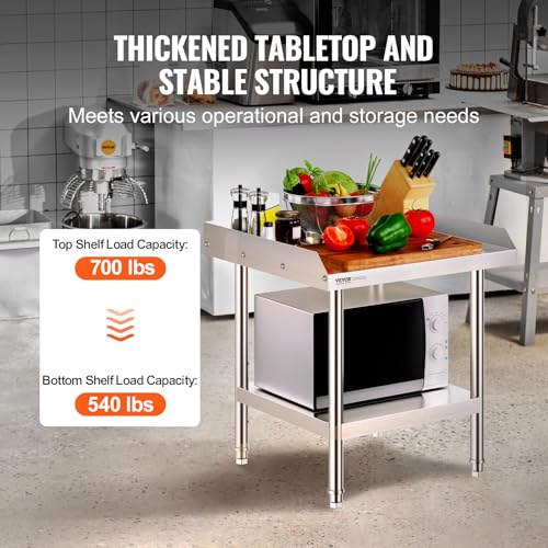 VEVOR Stainless Steel Work Table 24x24x26 Inch Commercial Food Prep Station with Backsplash