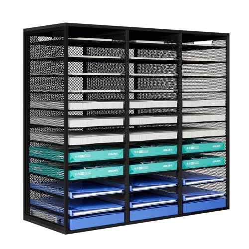 Mail Sorter Adjustable Countertop Mail Holder, Heavy Duty Literature Organizer, Student Mailbox for Classroom, Desktop Bill Paper Organizer for Office Home School, 36 Compartments, Black