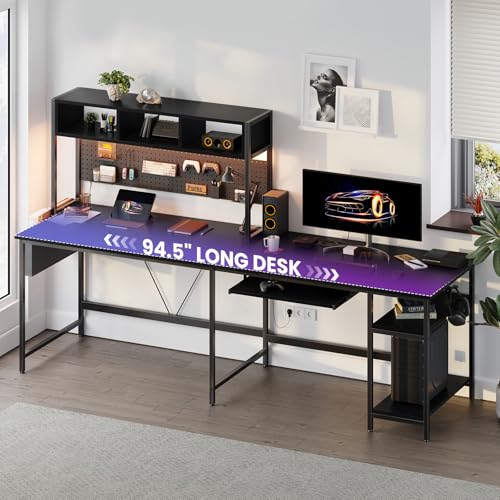 DUMOS 67" L-Shaped Gaming Desk with Reversible Layout and LED Lighting