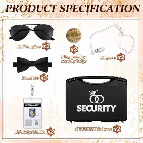 Aoriher Ring Wedding Bearer Security Set Include Ring Bearer Box Security Badge Sunglass Earpiece Bow Tie ID Badge Holder with ID Card Envelope Invitation Card for Proposal Gift(18 Pcs)
